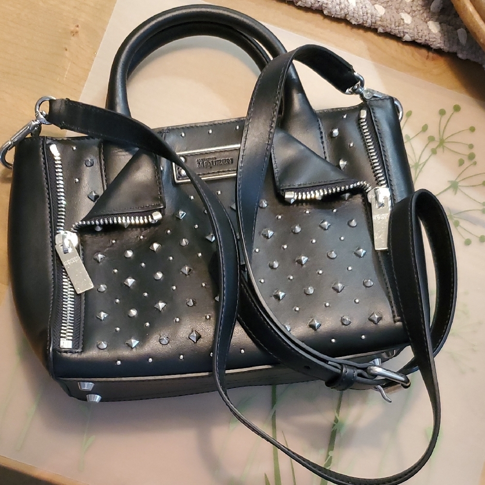 Alexander McQueen Studded Black Leather Mini Tote/Crossbody with Manta Zippers